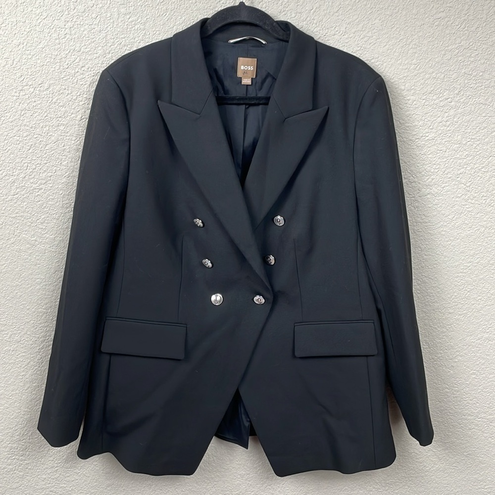 New BOSS Hugo Boss Jelary Double Breasted Blazer Jacket Business Black Sz 12 - Picture 3 of 15